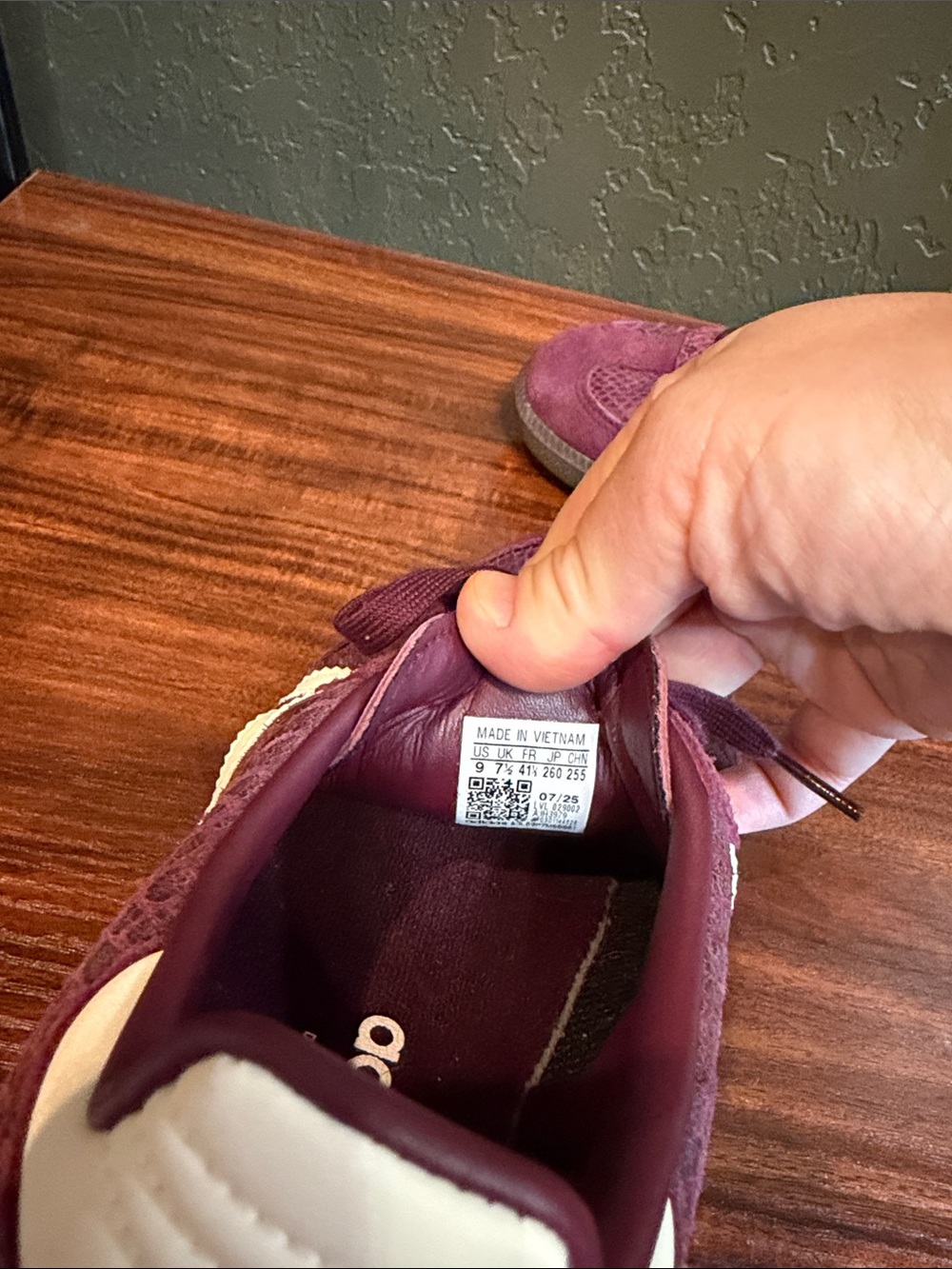 adidas Maroon Suede Trainers with White Stripes - Picture 7 of 8
